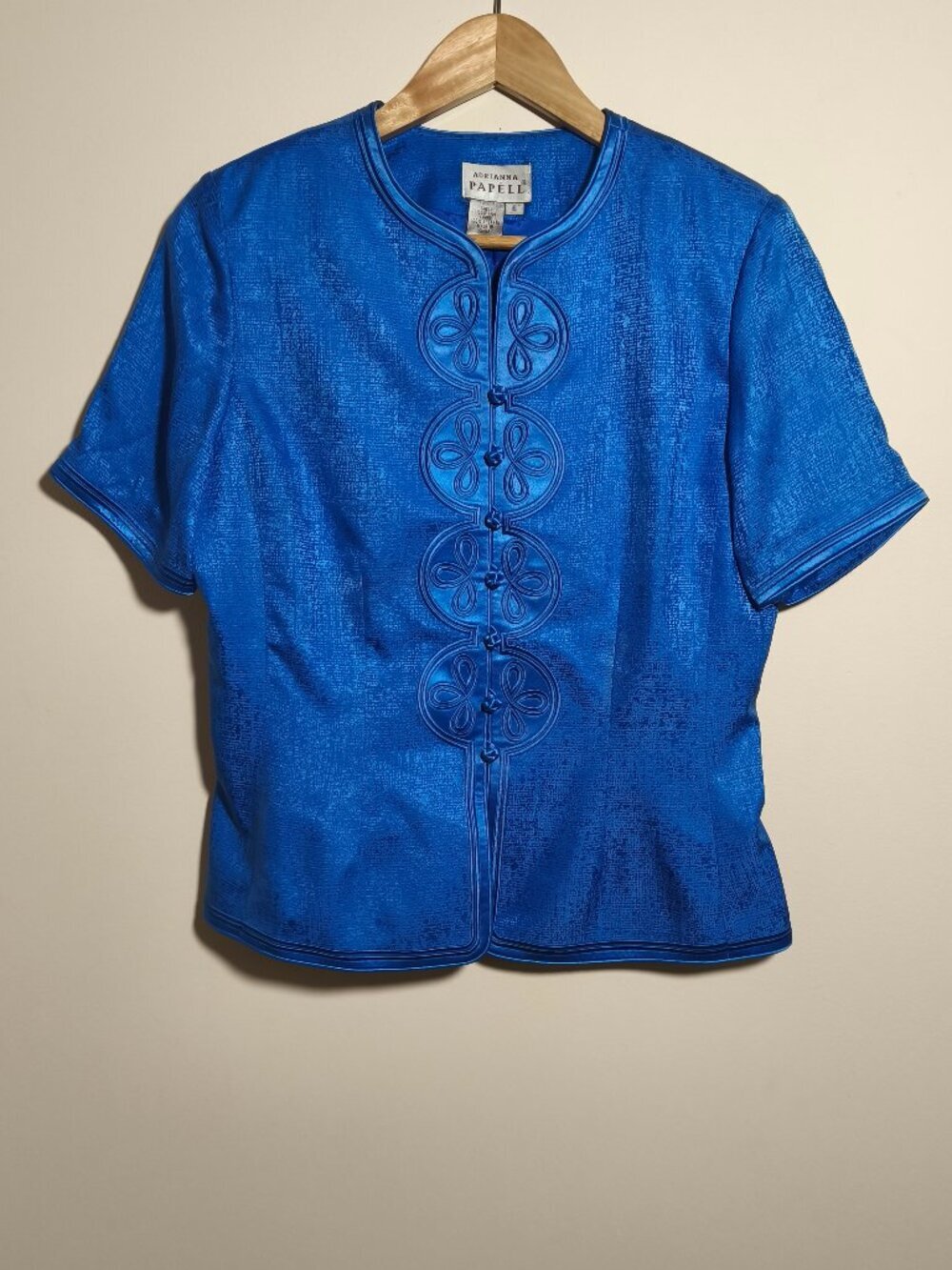 y2k Adrianna Papell 100% Silk Asian Thai Mandarin Short Sleeve Jacket sz 6
